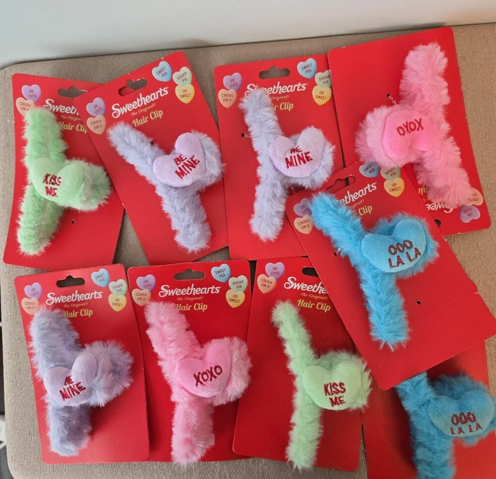 Sweethearts Plush Hair Clip Bundle (9 Pack) – Valentine Hearts Collection